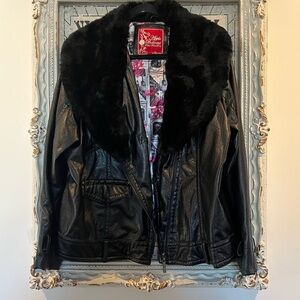 Apple Bottoms Black Faux Leather Jacket with Removable Plush Fur Collar